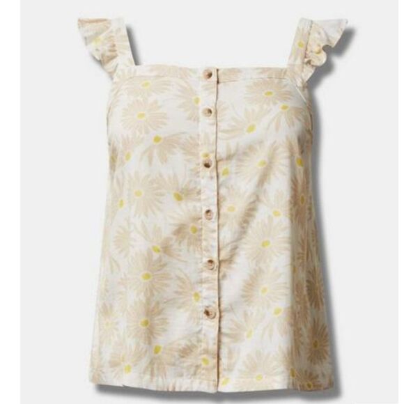 New Torrid Floral Gauze Ruffle Button Front Tank 2 2X - Picture 1 of 7